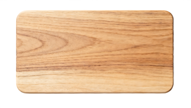 Wooden cutting board with natural wood grain texture for food preparation.