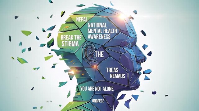 Digital Polygonal Head Shattering Mental Health Awareness Concept - Powered by Adobe