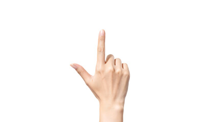 Woman's hand touches with index finger