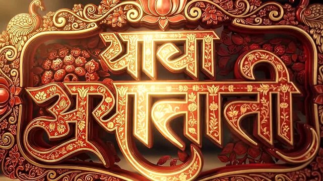 Ornate 3D Marathi Title Card Logo Design Red Gold Detailed Carving