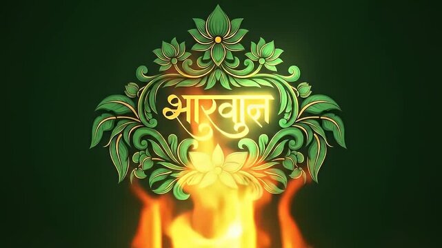 Traditional Indian Logo Diya Flame Green Foliage Marathi Script