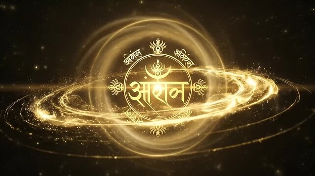 Golden Marathi Script Logo Reveal Nebula Ring Background