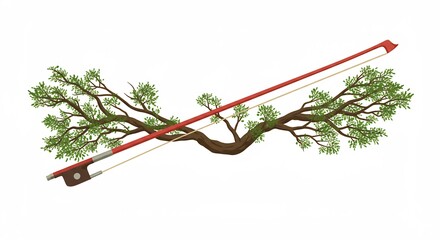 Tree Branch Violin Bow Nature Music Concept.