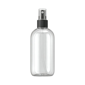 Clear plastic spray bottle with black atomizer isolated on transparent background