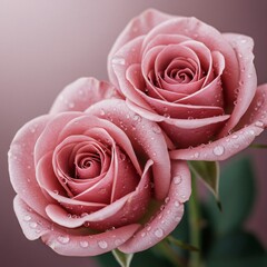 Two Pink Roses with Water Droplets.