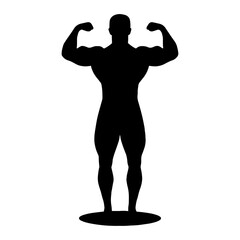 Fototapeta premium Silhouette of muscular man flexing biceps under spotlight vector with transparent background 