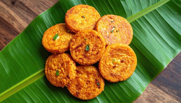 Filipino Ube Halaya Purple Yam Jam molded into round shapes and topped with finely chopped green herbs presented on a bright green banana leaf with a dark wooden background and warm studio lighting