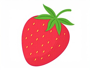 Red Strawberry with Green Leaves Illustration