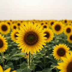 Vast Sunflower Field Under a Hazy Sky.
