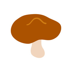 Mushroom, brown and beige colors. Simple vector autumn icon on white background. Forest edible wild fungus, flat style illustration