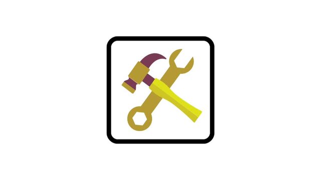 Animated golden wrench and hammer tools motion graphic. Represents repair service, engineering, maintenance, or handyman industry clip.