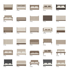 Obraz premium Various upholstered beds and sofas with different headboard styles.