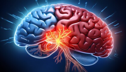 a visual depiction of a brain with an area highlighted to represent an ischemic stroke accompanied by informational text about the condition