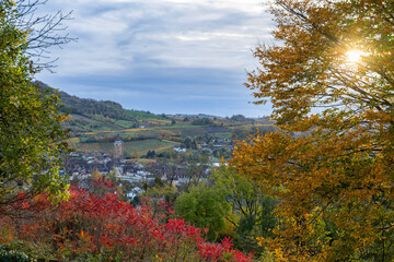 Arbois village in Jura wine region France during autumn season