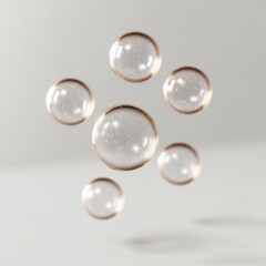 Floating Spheres in Space: This image presents a captivating arrangement of translucent orbs, exuding an aura of delicacy and ethereal beauty. It can be utilized in varied applications.