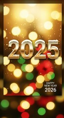Naklejka premium Anticipating the New Year: A Bokeh-Infused Transition from 2025 to 2026