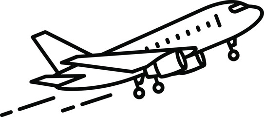 Airplane takeoff icon, flight motion vector, travel symbol, aviation concept, black and white design, cad drawing flat vector illustration