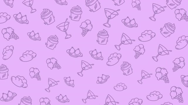 Doodle food illustrations, sweet repeating pattern of fruits and colorful drinks. Suitable for packaging, stationery, fabric prints, and websites