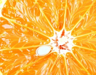 A close-up of a sliced orange. The focus is on the juicy, textured interior of the fruit.