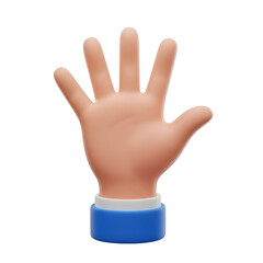 3d cartoon hand showing five fingers raised up isolated on transparent background