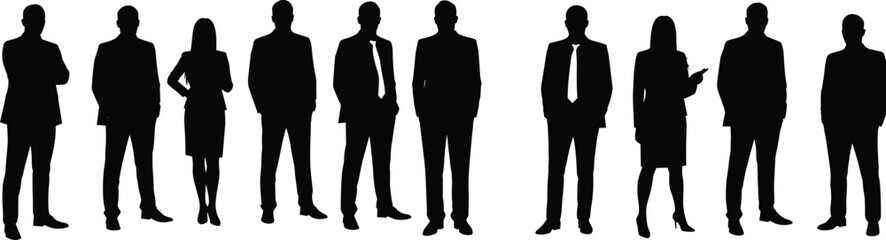 Business people silhouettes, corporate teamwork illustration, professional colleagues standing
