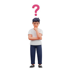 Man thinking with a question mark above his head isolated on transparent background