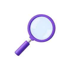 Purple magnifying glass isolated on transparent background