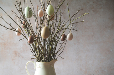 Easter decorations in willow branches. 
