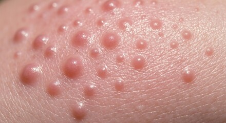 Fototapeta premium Skin with round bumps appearing as blisters or vesicles covering a small area
