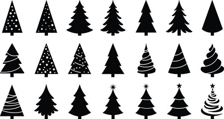 Christmas tree silhouette vector illustration, holiday tree collection, festive decoration, seasonal design, winter celebration, black silhouette, holiday decoration, festive elements, pine and fir