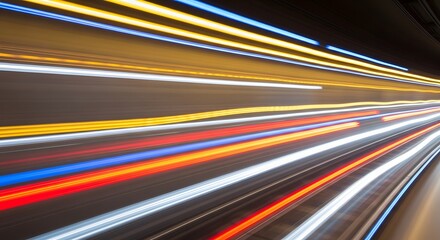 Abstract long exposure shot of light trails with blurred motion in the dark background