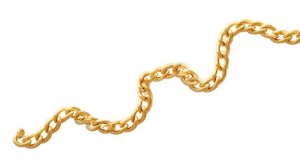 This detailed isolated studio shot features a polished gold chain in a sinuous elegant curve showcasing its precious metal gleam and sophisticated design as a luxurious accessory