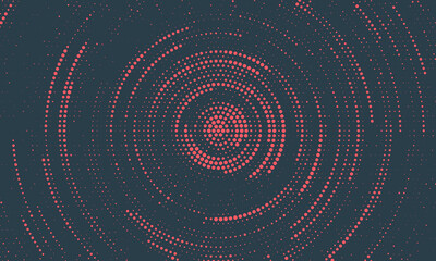 Circular Halftone Pattern Concentric Circles Frame Vector Red Black Colour Abstract Background. Mod Minimalist Art Half Tone Graphics Rippled Structure. Retro Futurism Technology Art Illustration