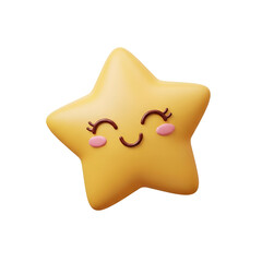 Cute cartoon yellow star with a happy face, isolated on transparent background