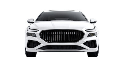 Naklejka premium front view modern luxury white sedan car with stylish grille premium automotive transportation vehicle isolated on white background