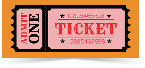 Retro pink and orange admit one ticket for cinema or event illustration