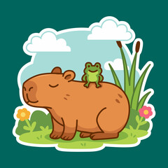 Cute Capybara and Frog Friends