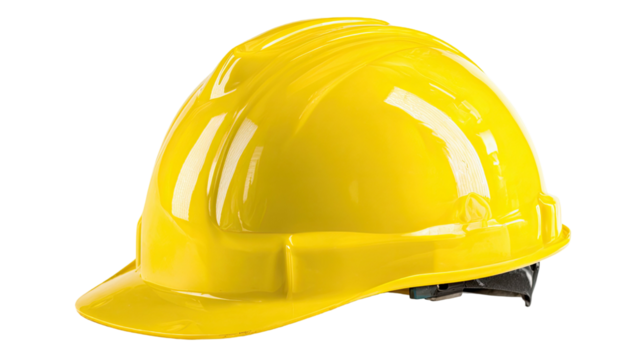 bright yellow industrial safety hard hat protective helmet for construction engineer contractor worker equipment isolated on background