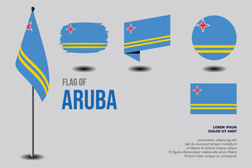 Set of Aruba flag in 5 designs