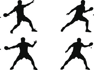 Table tennis player silhouette, ping pong action poses, forehand and backhand strokes, sports movement illustration, dynamic athlete vector for design, training, competition