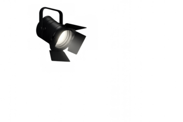 Stage spotlight projecting light, transparent background. Theater equipment illuminating a scene or performance