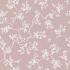 seamless pattern of flowers, branches and leaves
