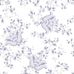 seamless pattern of flowers, branches and leaves
