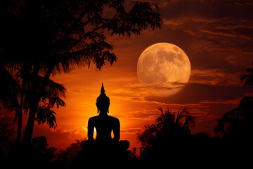 sunset and buddha image in Laos