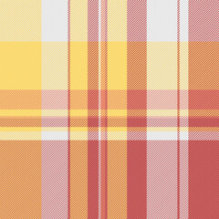 Variety texture plaid check, stitch background tartan vector. Image textile pattern fabric seamless in red and yellow colors.