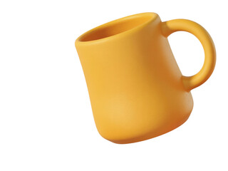 Minimalist 3D rendered yellow mug isolated on transparent background object bright color household item