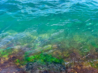 beautiful water surface with blue sea background