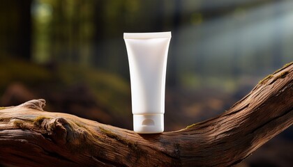 white cream tube on old wooden branch
