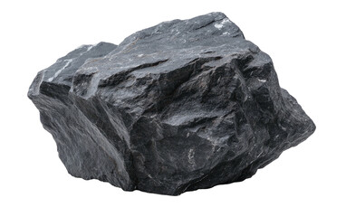 Obraz premium Isolated close-up of a rough, dark grey rock with detailed texture against a transparent background