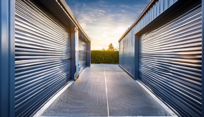 entrance to a modern self storage facility with sliding doors